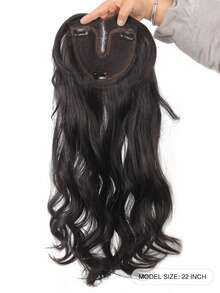 22 英寸合成假发中分刘海顶饰女士隐形无缝头发波浪长卷发八字刘海头顶自然隐形替换遮盖白发 360° 遮盖顶饰 - 彩色 - 查看 4