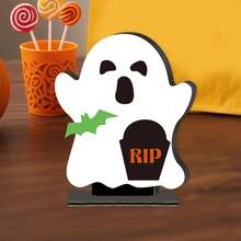 Halloween Wooden Ghost Decor Cute White Little Ghost Figurine For Desktop Home Yard Garden And More - White - View 3