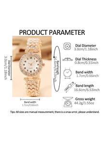 Diamond Decoration Casual Quartz Watch And Jewelry Set For Girls, 6pcs - Rose Gold - View 6