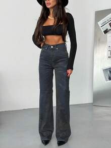 SQUALO Women's Wide Leg Color With Pocket Details Destroyed Retro Washed Street Style Jeans Ripped And Cutout Wide Leg Jeans - Multicolor - View 2