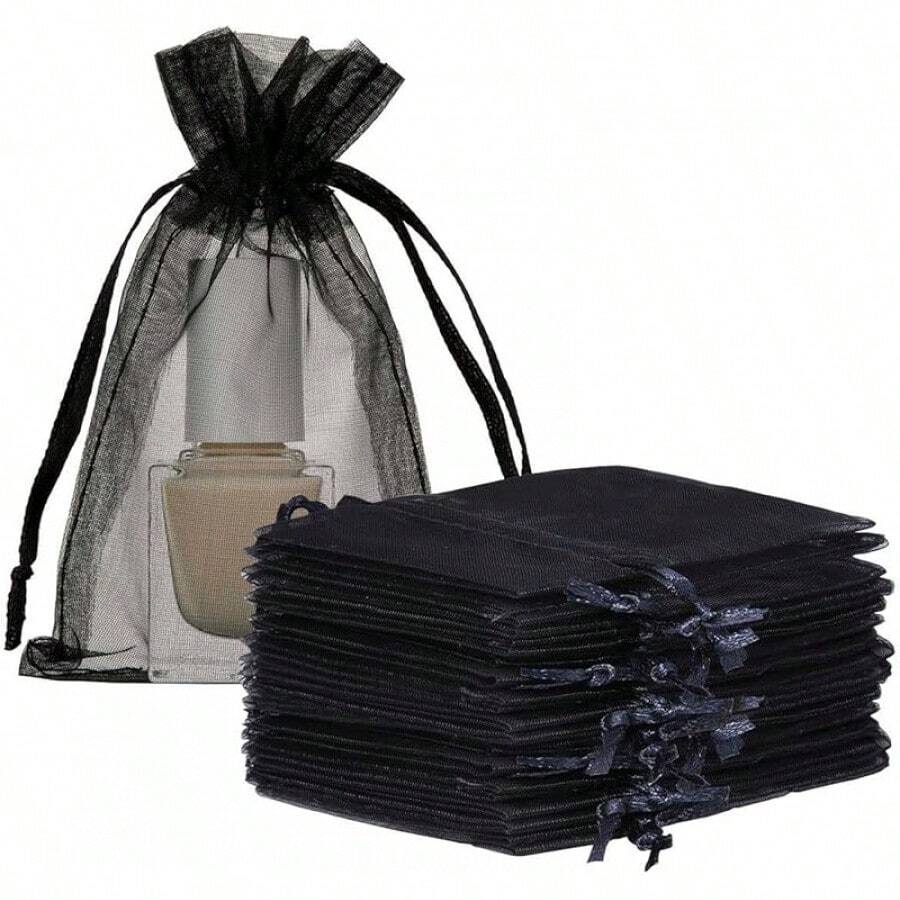 2025Organza Gifts Bags Sets Of 50 Drawstring 4x6 Inch Pink For Baby Shower,Girl Birthday,Party Favors,Wedding,Bridal Shower,Graduation,Halloween,Bulk Sheer Fabric Mesh Tie Sack For Jewelry,Candy - 黑色 - 查看 1