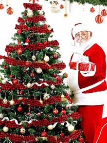 1pc 2.5m Red And Black Plaid Christmas Buffalo Plaid Ribbon Ruffled Homespun Fabric Garland Ribbon Decorations For Home Wreath Staircase Tree Decor - Multicolor - View 2