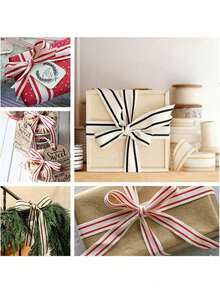 10 Yards/Roll Of Christmas Striped Ribbons, Gift Wrapping Ribbons, Natural Craft Accessory Ribbons, DIY Crafts, Holiday, Wedding, Valentine's Day, Christmas, Valentine's Day, Birthday Party Decorations. Gift Packaging Supplies, Ribbons&Bows. Festival And Party Supplies, Convenient And Practical