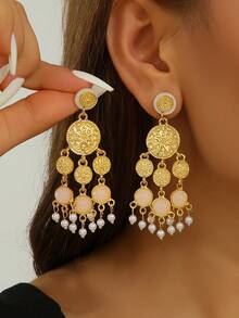 1 Paar olivgrüne Vintage-Palast-Stil-Ohrringe mit langen Quasten, einzigartiges personalisiertes Design, geeignet für Partys und den täglichen Gebrauch