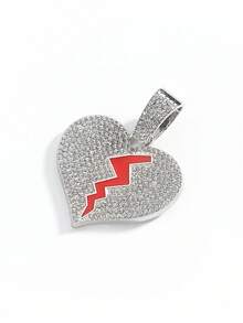 1 قلادة بشكل قلب مكسور بعبارة "لا حب" مرصعة بالراين كاملة مع سلسلة كوبية، هدية موضة هيب هوب للرجال