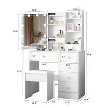White Dressing Table LED Vanity Stool Set Makeup Desk W/ Mirror 10 Light &Drawer - 白色 - 查看 10