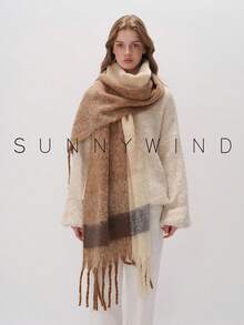 1pc Thick & Warm Elegant Plaid Scarf, Suitable For Autumn/Winter For Dress - Camel - View 2