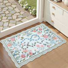 1Pcs Room Decor Modern Washable Scalloped Floral Snake Area Rug For Living Room Indoor Bedroom Foldable Floor Mats, Soft Low Pile Non Shedding Carpets For Offices Non-Slip Runner For Hallway Dorm - 藍色 - 查看 3