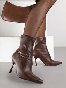 Elegant Women's Sock Boots - Classic Autumn/Winter Casual Work/Office - Brown - View 1