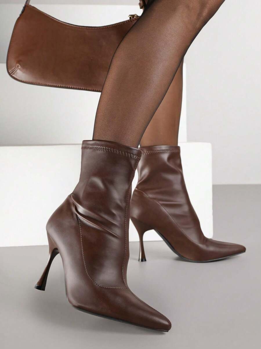 Elegant Women's Sock Boots - Classic Autumn/Winter Casual Work/Office - Brown - View 1