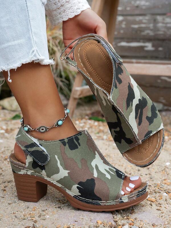 Women's Thick Sole Chunky Heel High Heel Hollow Out Open Toe Sandals, Plus Size 43, Buckle Strap, Round Toe, Soft Bottom, Peep-Toe, Platform Wedge Shoes, Buckle Strap, Versatile, Fashionable, Elegant, Comfortable, Casual, Suitable For Dresses