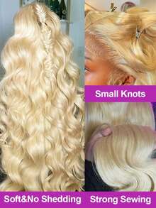 13x4 Lace Front Perücke aus menschlichen Haaren mit Kunsthaar-Mischung, HD transparente Spitze mit 200% Dichte, Körperwelle mit Baby-Haaren, vorausgerupfter Frontteil, für Frauen 30 Zoll, natürliche Haarlinien (613 Blond - Körperwelle)