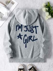 Áo sweatshirt nữ cỡ lớn in chữ "I'M JUST A GIRL" thời trang thu đông, áo sweatshirt in họa tiết, áo sweatshirt rộng rãi thoải mái mùa thu và đông, mùa thu, Lễ Tạ ơn, Giáng sinh, Lễ Tạ ơn - Màu Xám nhạt - Xem 4