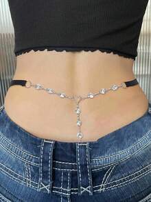 1pc Silver Sexy Micro Inlaid Zirconia Black Lace Bodychains For Women - Black - View 5