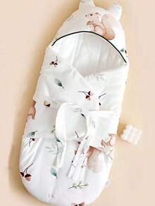 كيس نوم للأطفال الرضع مضاد للارتعاش بنمط سنجاب الغابة، بطانية قطنية للمستشفى للمواليد الجدد، قطعة واحدة