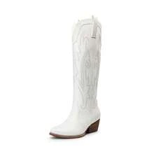 Botas Vaqueras para Mujer hasta Las Rodilla, Cowboy Boots para Dama con Tacón - Blanco - Ver 2