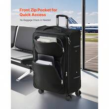 Softside Expandable Luggage With Spinner Wheels, 24 Inch / 71 Cm Softside Checked Large Luggage, Lightweight Checked Suitcase With Expandable Zippered Pocket And TSA Lock, Black - Black - View 6