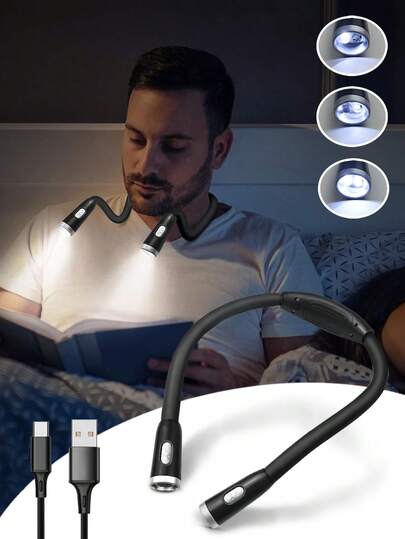 1PC LED Neck Hanging Reading Light USB Charging With 3 Brightness Levels Eye Protection Book Light For Night Reading Running Knitting Maintenance