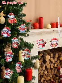 10Pcs Christmas Snowman Acrylic Pendant, Merry Christmas Hanging Ornament Christmas Tree Decoration Pendant, Xmas Decor, Christmas Decorations For Home, Christmas Party Favors, Xmas Party Supplies, Wall Decor, Door Decor, Room Decor, Window Decor, Winter Decorations, Ideal Christmas Gifts, New Year Party Decor