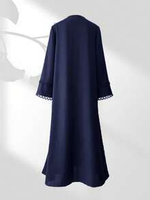 蕾丝边开衫套装配雪纺围巾 - 轻盈、优雅、透气，适合春夏穿着 - 藏青色 - 查看 4