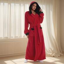 New Autumn/Winter Hooded Robe, Unisex Casual Loose Warm Fleece Bathrobe, Sleepwear, Soft Plush Long Sleeve Robe For Lounging