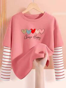 Kleine Mädchen 3 Stücke Süß Langarm T-Shirt, Kinder Elegant T-Shirt, gestreifter Kontrast 2 in 1 Top