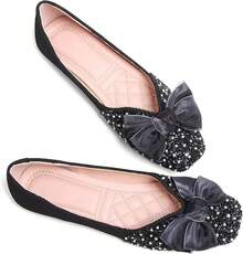 SAILING LU Square Toe Flats Shoes Rhinestoned Bowknots Ballet Flats For Women Studded Dress Shoes Comfort Light Weight LoafersChristmas - C-黑色 - 查看 4