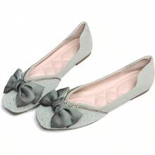 SAILING LU Square Toe Flats Shoes Rhinestoned Bowknots Ballet Flats For Women Studded Dress Shoes Comfort Light Weight LoafersChristmas - I-綠色 - 查看 3