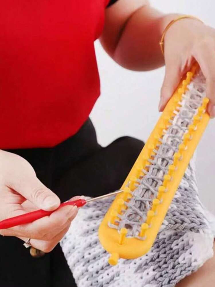 1 Stück/Set handgefertigtes Strickset mit Strickrahmen, DIY Strick Handwerkszeug, Häkelnadel und zufällig farbige Accessoires für Decke, Schal, Mütze, Schal und Strick-Nähprojekte - Verschiedenfarbig - Übersicht 11