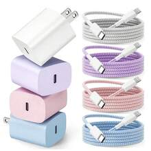 马卡龙 20W USB-C 快速充电适配器充电器块，带 3.3 英尺/100 厘米编织尼龙充电数据线，兼容 14 13 12 Pro Max Plus 充电套装 - 美規A型插(110-127V) - 查看 1