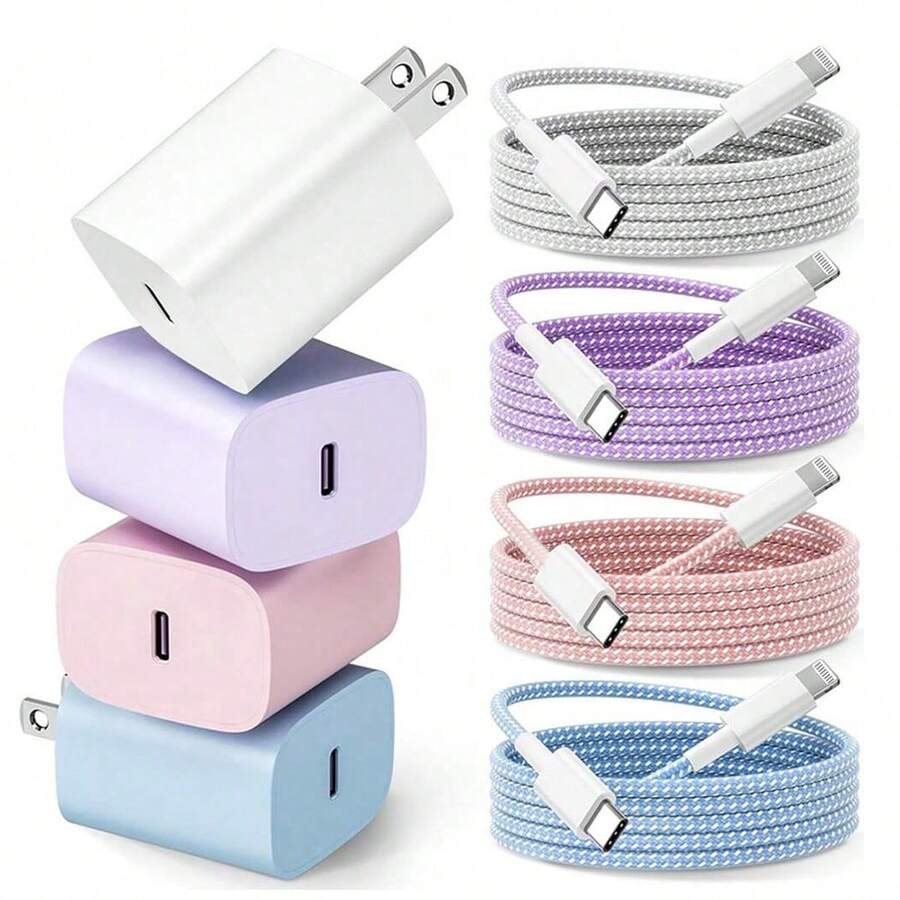 马卡龙 20W USB-C 快速充电适配器充电器块,带 3.3 英尺/100 厘米编织尼龙充电数据线,兼容 14 13 12 Pro Max Plus 充电套装 - 美規A型插(110-127V) - 查看 1