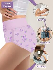 6 buc chiloți de lenjerie intimă pentru femei, mărime mare, design la modă cu blocuri de culoare, moi și respirabile