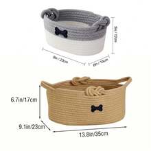 Inwagui 1 Stück minimalistischer gewebter Aufbewahrungskorb für Katzen- und Hundespielzeug, künstlerischer Dekorationskorb mit Knotengriff für Schreibtisch und Kosmetikorganisation, Kleinigkeiten, Schreibwaren, Badezimmerorganisation