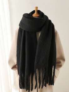1pc Unisex Solid Color Comfortable Warm Scarf, High-Quality Blended Mohair Shawl For Keeping Warm
