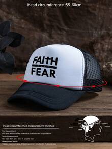 1 件男女通用字母和手势印花户外休闲可调节尺寸透气棒球网帽，卡车司机帽，适合日常佩戴