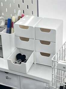 三合一迷你办公桌收纳盒（长：13厘米，宽：9厘米，高：8厘米），带3个隔层，珠宝、口红、化妆品收纳盒，简易三层抽屉收纳盒，办公桌收纳盒，家居装饰礼品，适合女性，防晒，旅行，降温，美甲，隐形眼镜，样品，装饰品，小零件，美甲配件，树脂工具，美甲装饰，节日