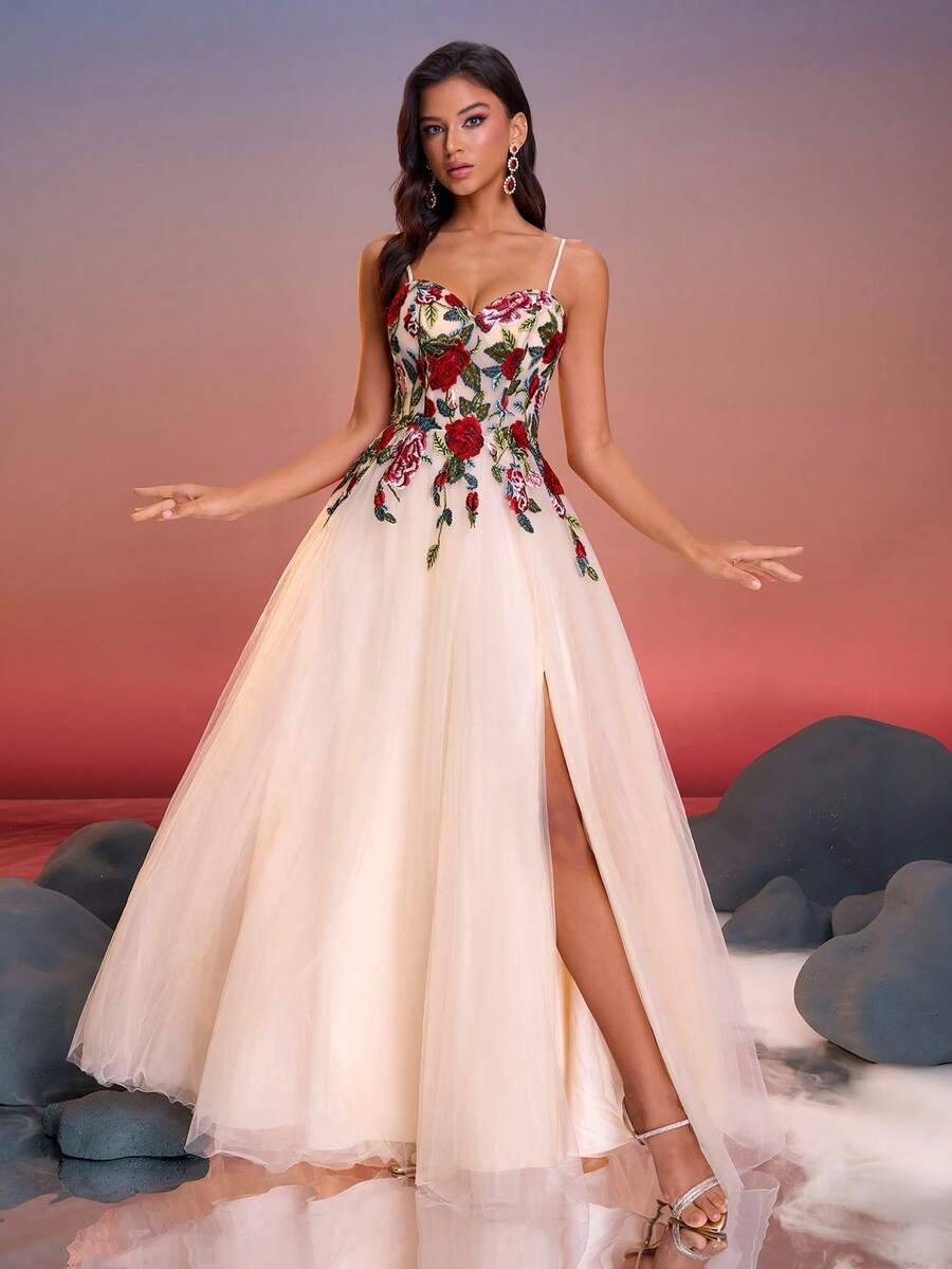 Vestido de noche largo con cintura alta y volantes para mujer de Anymoon