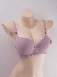 Sujetador de mujer, copa B, paquete de 6, 6 colores, cómodas copas de masaje, ajuste de tres botones, tirantes ajustables, decoración de lazo, sujetador de rayas de color sólido sexy y cómodo. - Multicolor - Ver 8