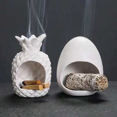 1pc Ceramic Pineapple Incense Holder Eggshell Pattern Burner Perfect For Palo Santo Sage Burning Home Decor (Without Incense)