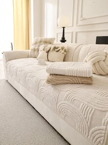 1pc Thick Plush Sofa Cushion Cover, All Season Universal Sofa Seat Protector, Modern Minimalist Anti-Slip Sofa Slipcover, Dust-Proof And Washable, Soft Beige Color, Pet-Friendly, Fits L-Shaped And 1/2/3/4 Seater Sofas For Bedroom, Office, Living Room - Beige - View 6