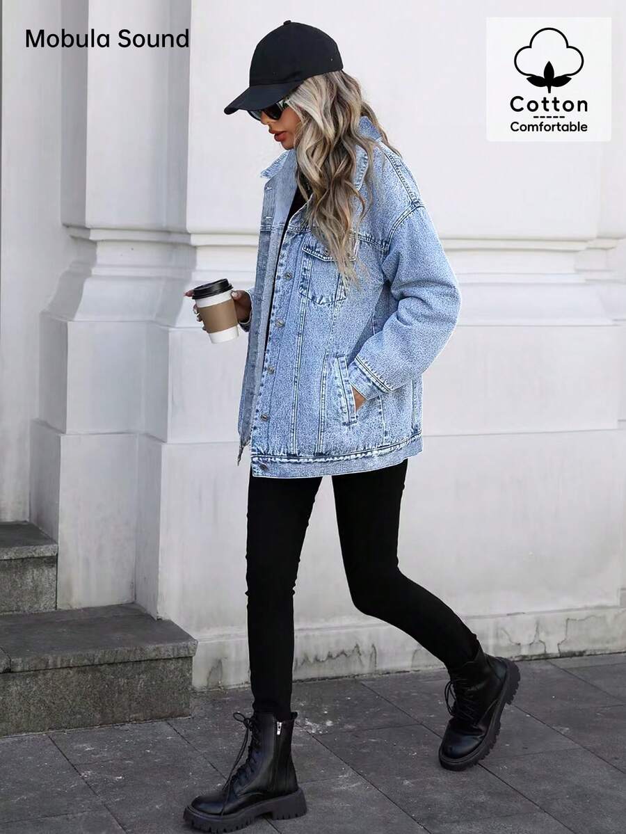 Mobula Sound# Versatile Casual Sports Fashion Women's Jacket, Blue Y2K Student College Young Style, Spring Autumn Winter Fall - Light Blue - View 1