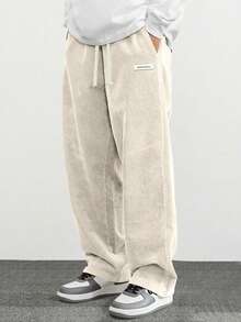 Men's Corduroy Straight Leg Pants, Casual Loose Fit Sweatpants For Spring And Autumn