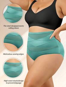 QUASTI 4 chiếc/gói quần lót cạp cao không đường may, nhiều màu sắc, phối lưới đan chéo, co giãn 4 chiều, cỡ 1XL-5XL - Nhiều màu - Xem 4