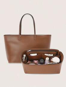 Felt Zipper Pouch Organizer Bag, Tote Bag, Gift Bag, School Supplies, Teacher Gift Accessories - Coffee - View 1