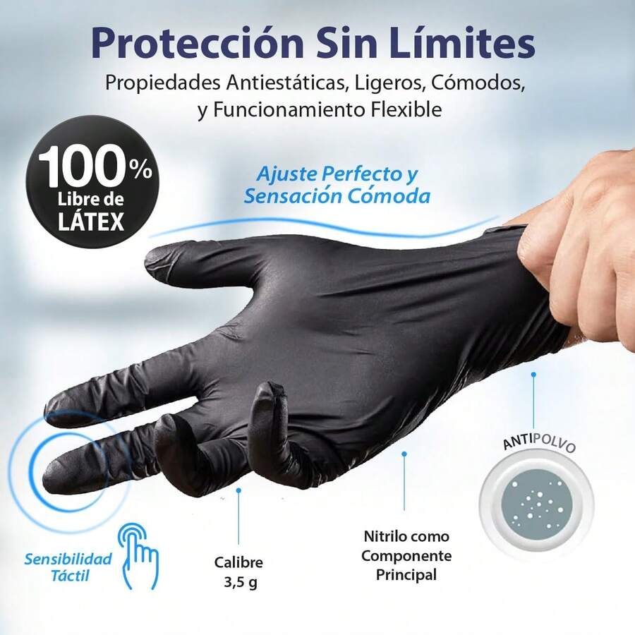 100 Guantes 100Best Trading% Nitrilo Color Negro: Libres de Látex y Vinyl, Alta Calidad Premium, Tecnología Touchscreen.Comodidad, Seguridad y Funcionalidad en tus Manos - Extra grande - Ver 1