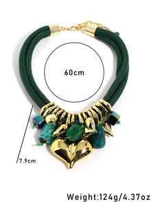 1pc Mixed Element Heart Pendant Necklace, Multi-Layer Chunky Rope Chain, Fashionable & Charming - Multicolor - View 8