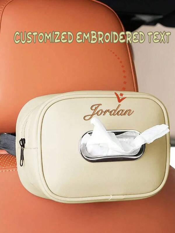 1 cutie de șervețele auto personalizată, brodată, cutie de șervețele auto din piele PU, consolă, cotieră și cutie de depozitare pentru bancheta din spate, distribuitor de șervețele auto