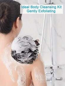 1pc/2pcs Charcoal PE Net Bath Sponge, Super Soft Lather Shower Loofah, Durable Non-Shedding Mesh Material For Rich Foam And Deep Cleansing