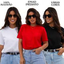 KIT 3 TSHIRTS BASIC PLAIN T-SHIRT FOR WOMEN 100% COTTON T-SHIRT T-SHIRTS - White/Red/Black - View 2