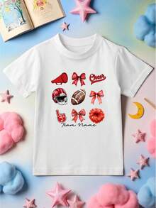 Red Personalized Football Coquette Bow School Kids Shirt, Custom Name Football Lover Gift Toddler T-Shirt, Unisex Cute Cheer Mascot Youth Sweatshirt, Game Matching Day Football Team Tee, Cheerleader Gift. CU-172 - trắng - Xem 1